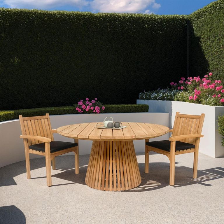 Marco Garden Dining Armchair - Set of 2 - Slatted - Natural - Teak Wood