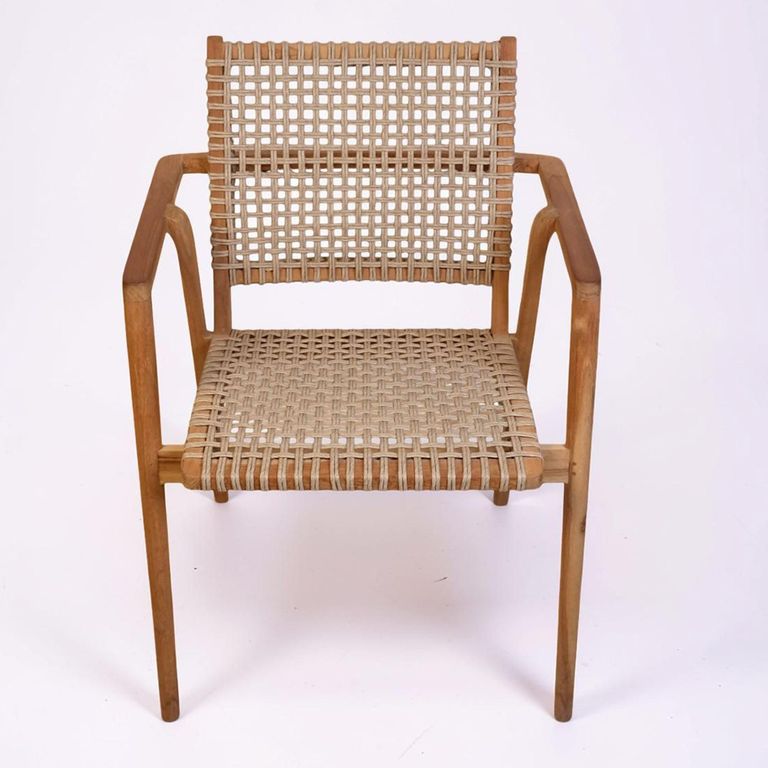 Stacking Anya Garden Dining Armchair - Set of 2 - Natural - Rattan and Teak Wood
