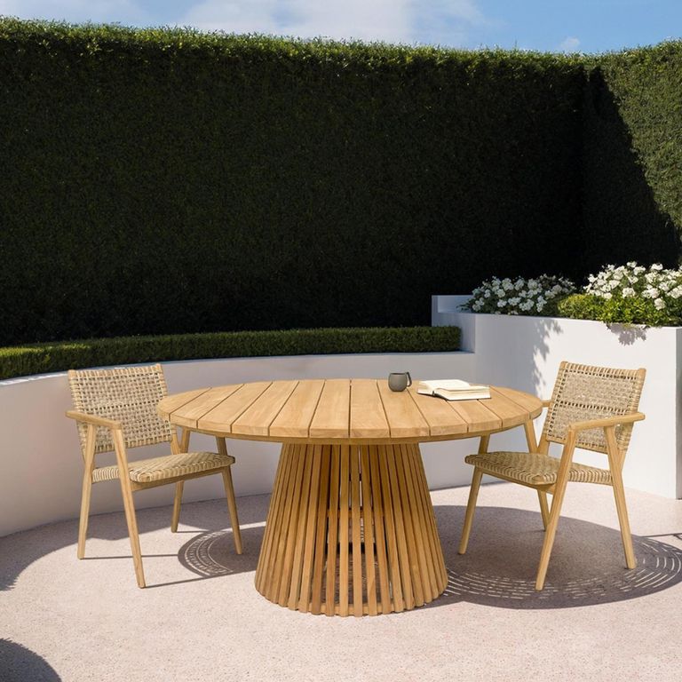 Stacking Anya Garden Dining Armchair - Set of 2 - Natural - Rattan and Teak Wood