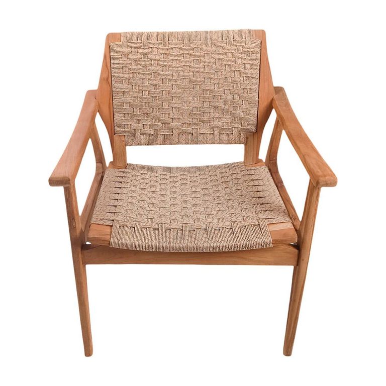 Stacking Silla Garden Dining Armchair - Set of 2 - Natural - Rattan and Teak Wood
