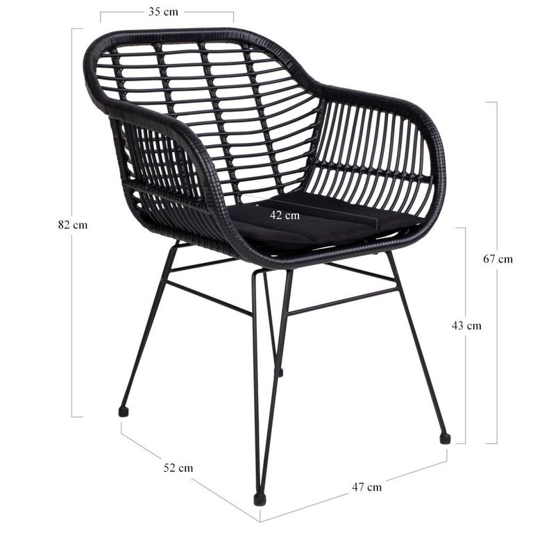 Trieste Garden Dining Armchair - Set of 2 - Black Rattan