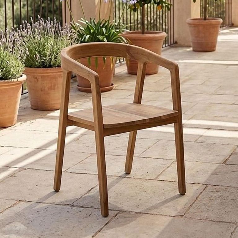 Lenzo Garden Dining Chair - Set of 2 - Curved Back - Natural - Teak Wood