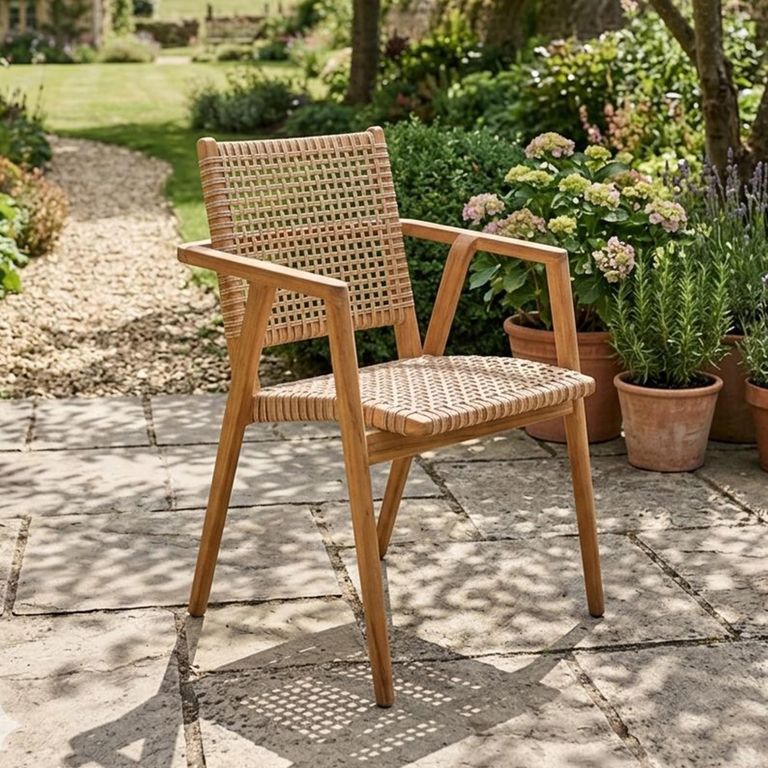Stacking Anya Garden Dining Armchair - Set of 2 - Natural - Rattan and Teak Wood
