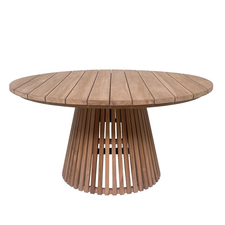 Cindo Outdoor Coffee Table - Round - Slatted Base - Natural - Teak Wood