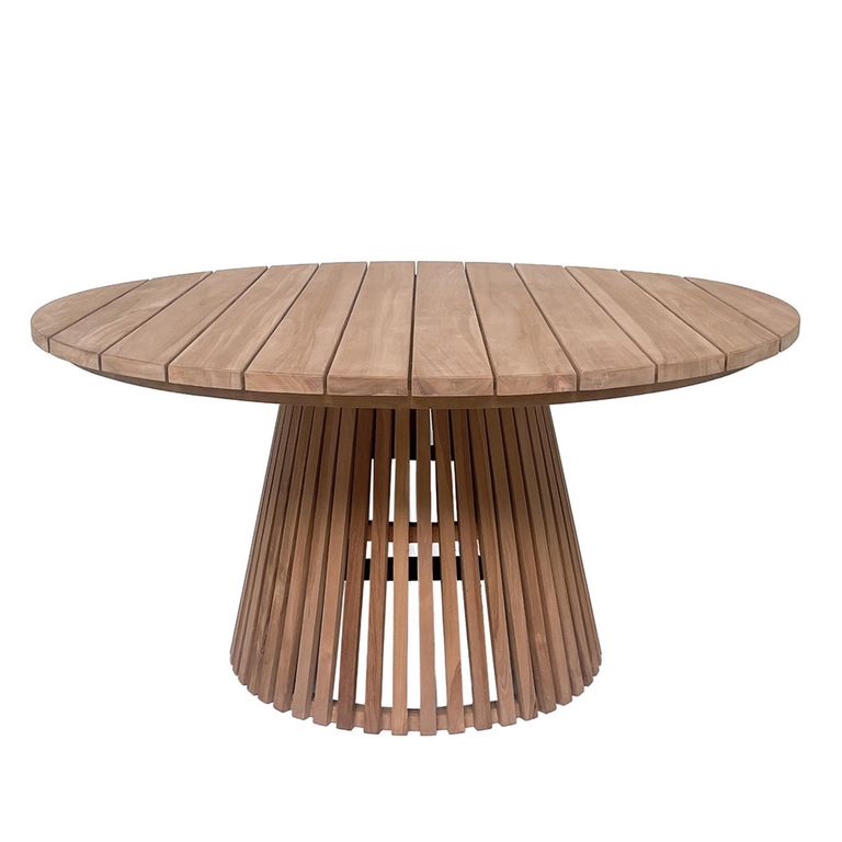 Cindo Garden Dining Table - 120cm - 4 Seater - Round - Slatted Base - Natural - Teak Wood