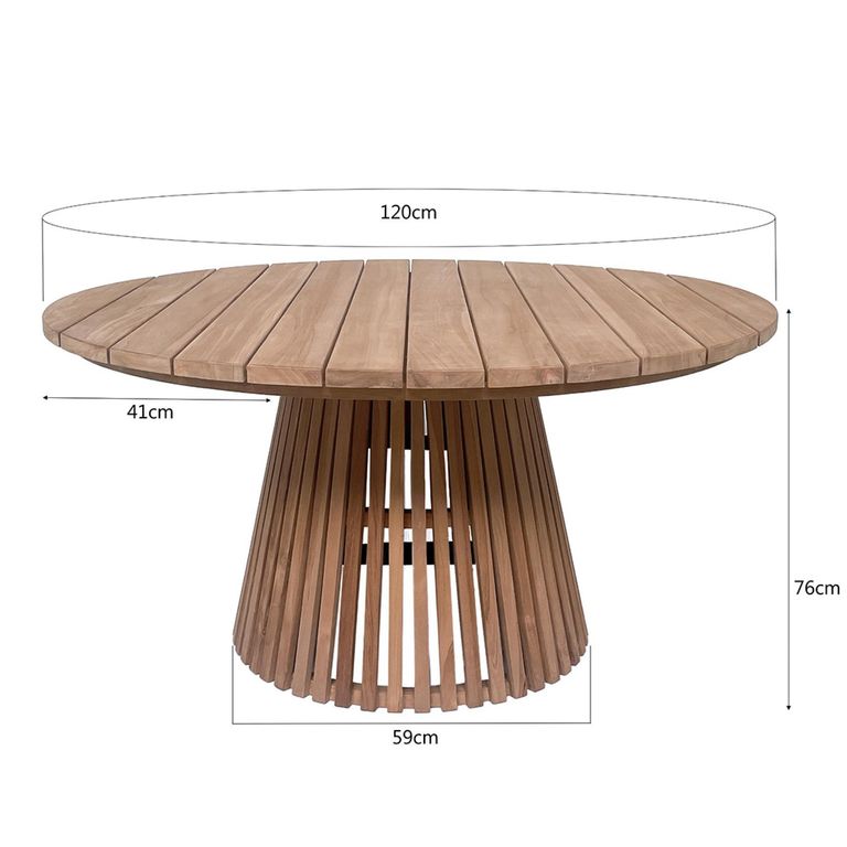 Cindo Garden Dining Table - 120cm - 4 Seater - Round - Slatted Base - Natural - Teak Wood