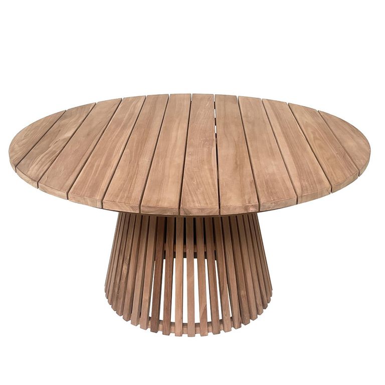 Cindo Garden Dining Table - 150cm - 6 Seater - Round - Slatted Base - Natural - Teak Wood