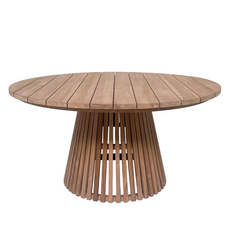 Cindo Garden Dining Table - 150cm - 6 Seater - Round - Slatted Base - Natural - Teak Wood