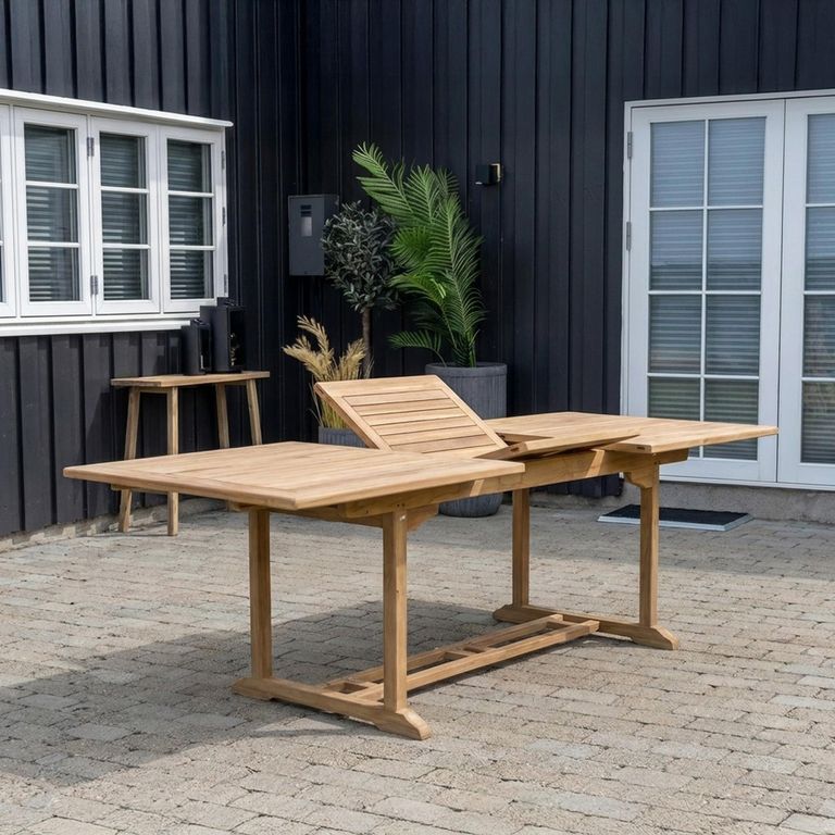 Butterfly Extending Garden Dining Table - 180cm-240cm - 6-10 Seater - Teak Wood - Trestle Base