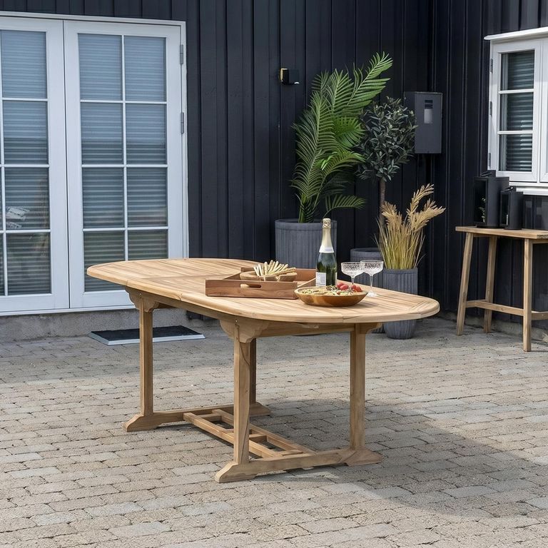 Salamanca Oval Extending Garden Dining Table - 6-10 Seater - Teak Wood - 180cm-240cm