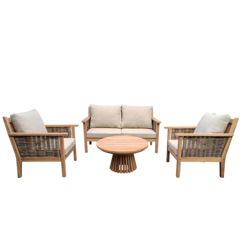 Bilbao Garden Lounge Sofa Set - Round Coffee Table - Teak Wood