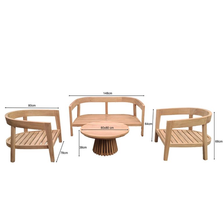 Bilbao Garden Lounge Sofa Set - Round Coffee Table - Teak Wood