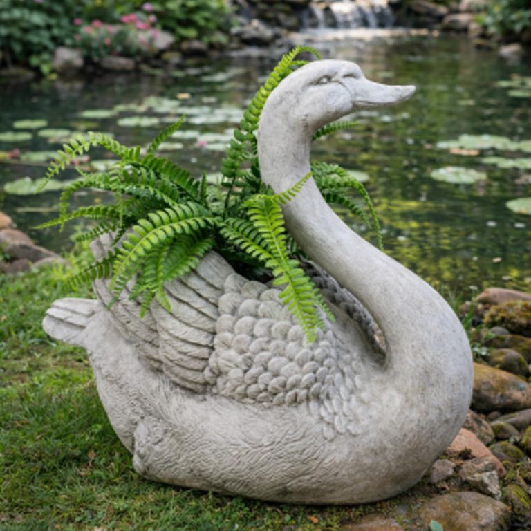 Swan Garden Planter - Stone Effect