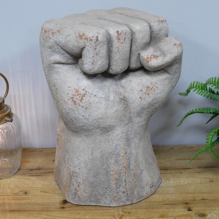 Fist Plant Stand - White Distressed Stone Finish