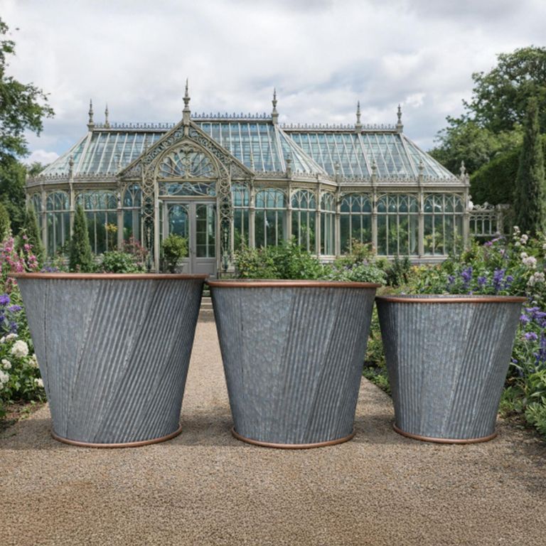 Garden Planter - Set of 3 - Copper Rim - Metal