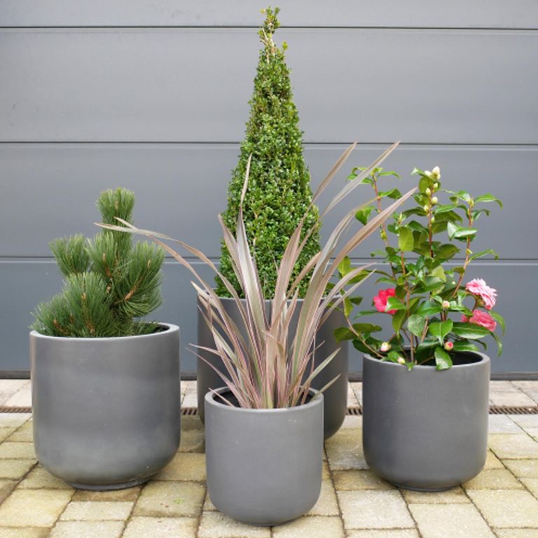 Garden Planter - Set of 4 - Grey - Fibre Clay