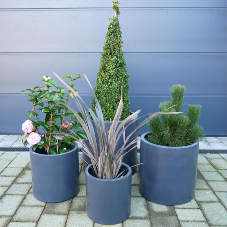 Garden Planter - Set of 4 - Round - Blue - Fibre Clay