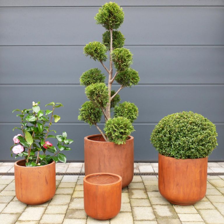 Garden Planter - Set of 4 - Terracotta Effect - Fibre Clay