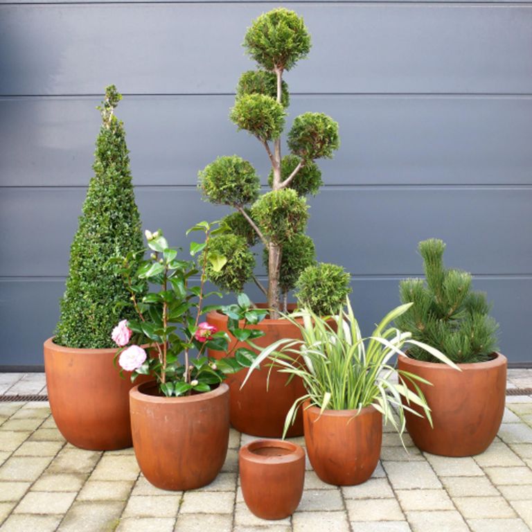 Garden Planter - Set of 6 - Terracotta Effect - Fibre Clay