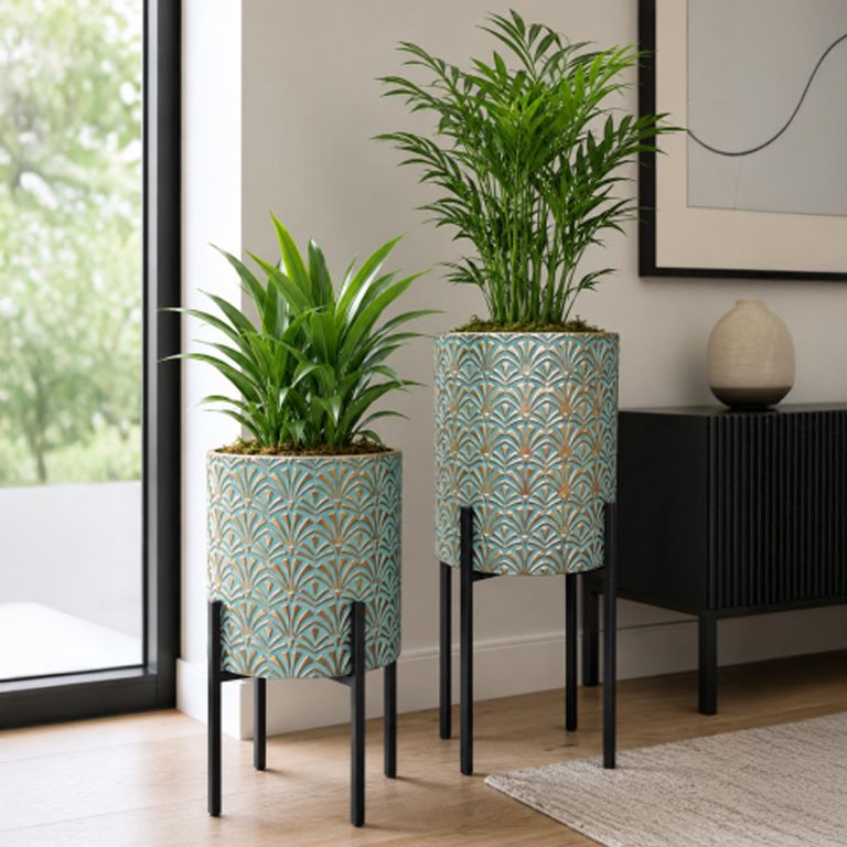 Planter - Set of 2 - Round - Moroccan Style - Metal