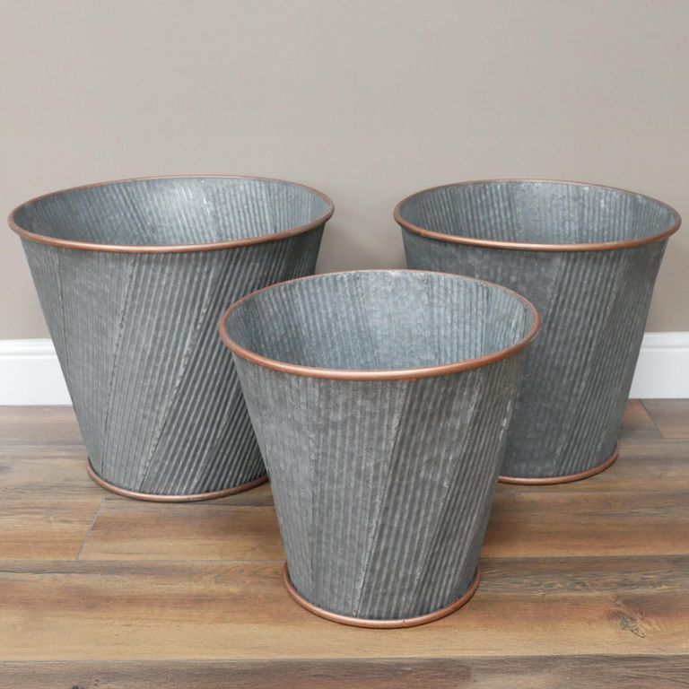 Garden Planter - Set of 3 - Copper Rim - Metal