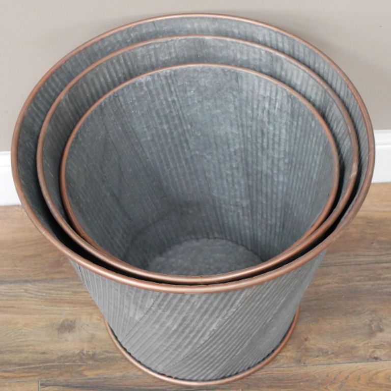 Garden Planter - Set of 3 - Copper Rim - Metal