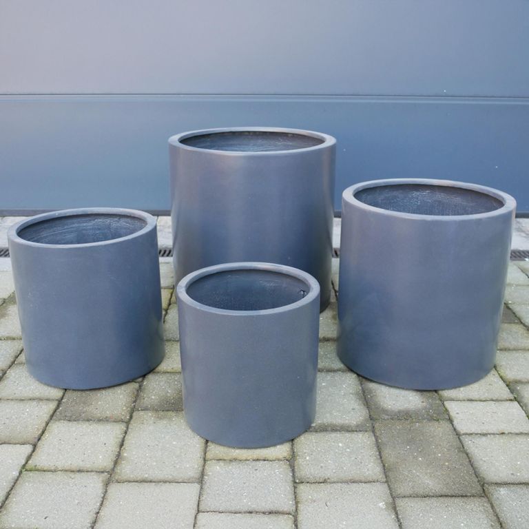 Garden Planter - Set of 4 - Round - Blue - Fibre Clay