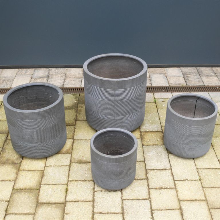 Garden Planter - Set of 4 - Round - Grey - Fibre Clay