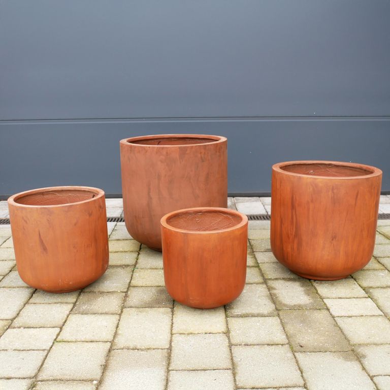 Garden Planter - Set of 4 - Terracotta Effect - Fibre Clay