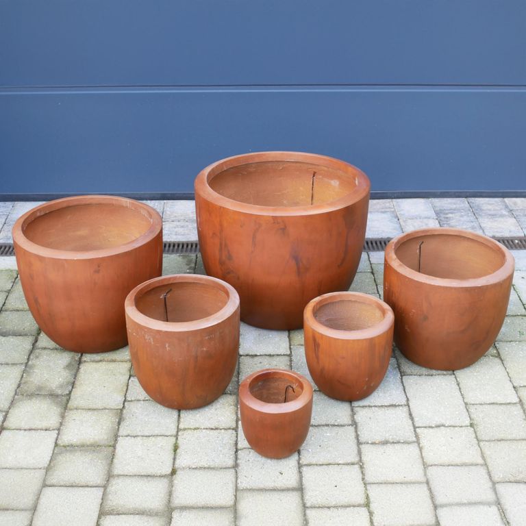 Garden Planter - Set of 6 - Terracotta Effect - Fibre Clay