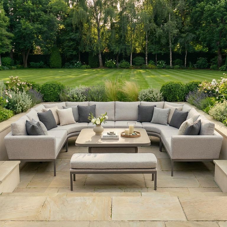 Pulse U Shape Corner Garden Dining Set - Rising Table - Ceramic Top - Latte