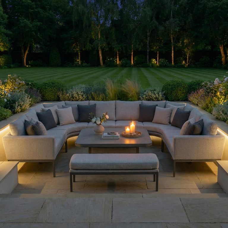 Pulse U Shape Corner Garden Dining Set - Rising Table - Ceramic Top - Latte