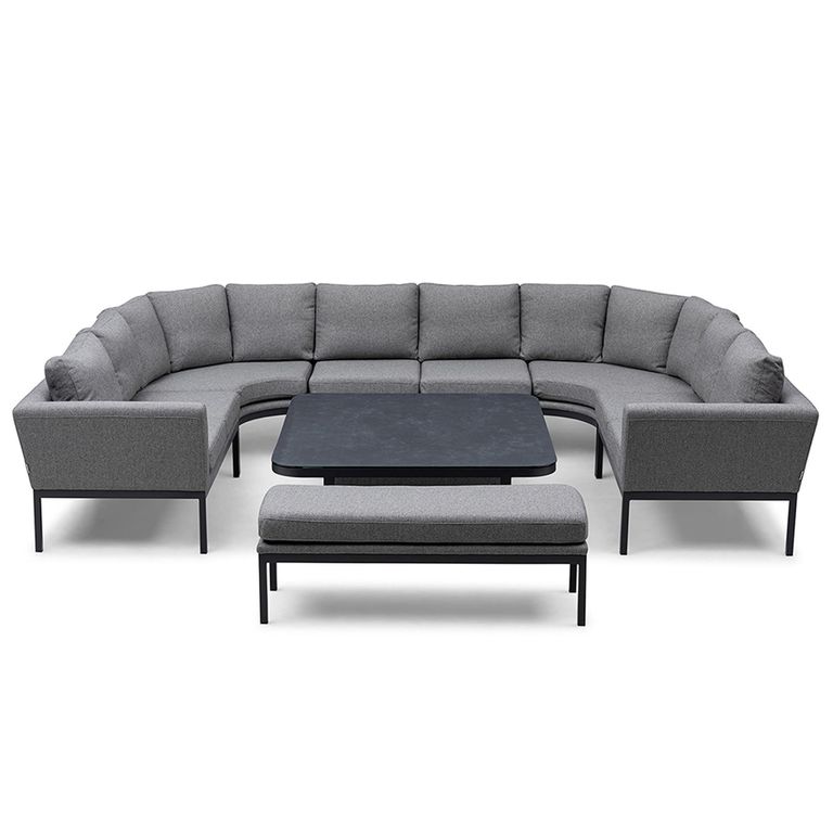 Pulse U Shape Corner Garden Dining Set - Rising Table - Ceramic Top - Zinc Grey