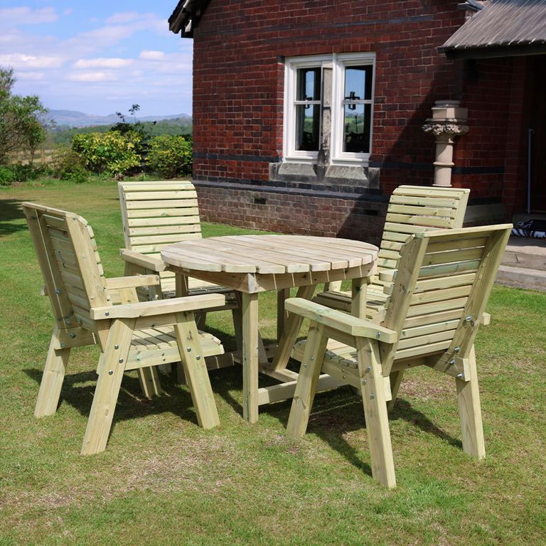 Ergo Garden Dining Set - 4 Seater - Round - Timber Wood