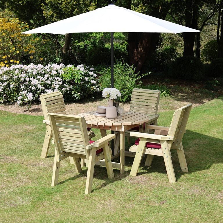 Ergo Garden Dining Set - 4 Seater - Round - Timber Wood