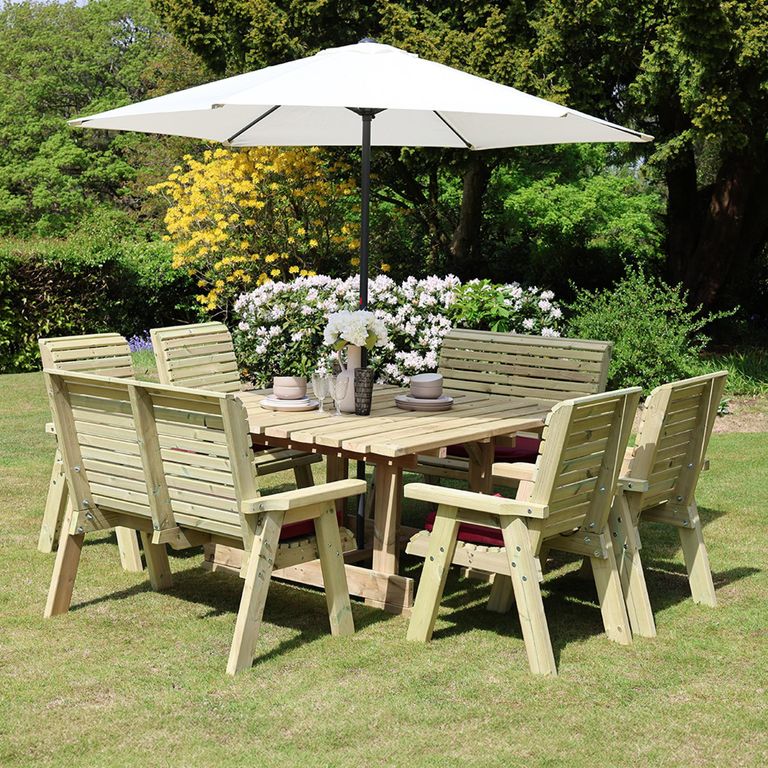 Ergo Garden Dining Set - Square - 8 Seater - Redwood