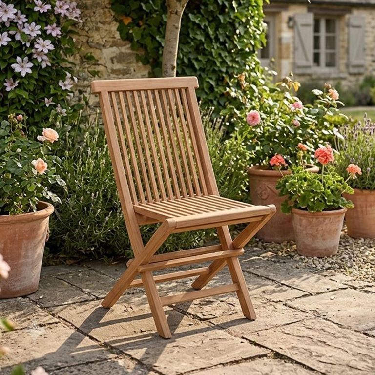 Garden Bistro Chair - Set of 2 - Folding - Natural - Teak Wood