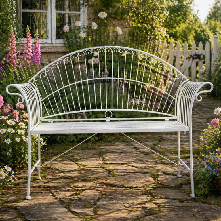 Crete Garden Bench - White - Metal