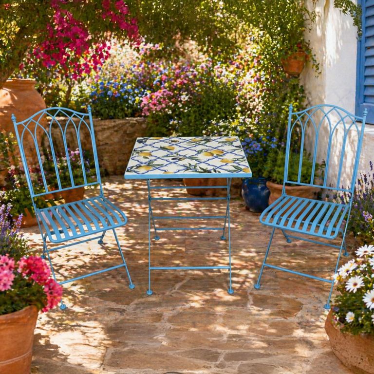 Santorini Mosiac Garden Bistro Set - Square - Blue - Metal - 2 Chairs