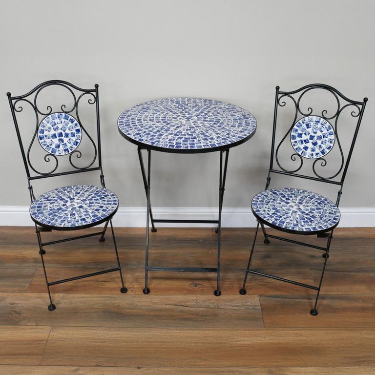 Amsterdam Mosiac Garden Bistro Set - Round - Blue and Black - Metal - 2 Chairs