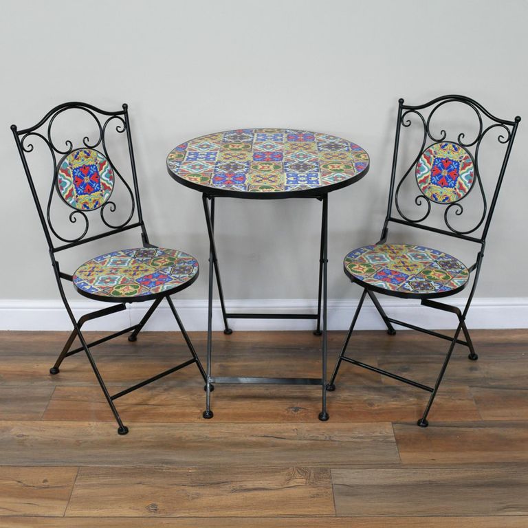 Casablanca Mosiac Garden Bistro Set - Round - Metal - 2 Chairs