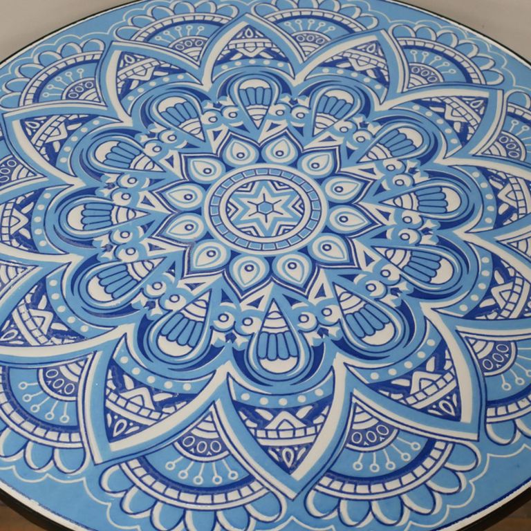 Mykonos Mosiac Garden Bistro Set - Round - Blue and Black - Metal - 2 Chairs