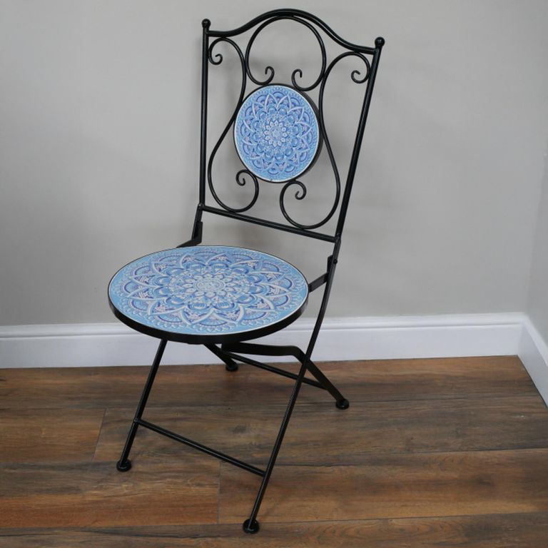 Mykonos Mosiac Garden Bistro Set - Round - Blue and Black - Metal - 2 Chairs