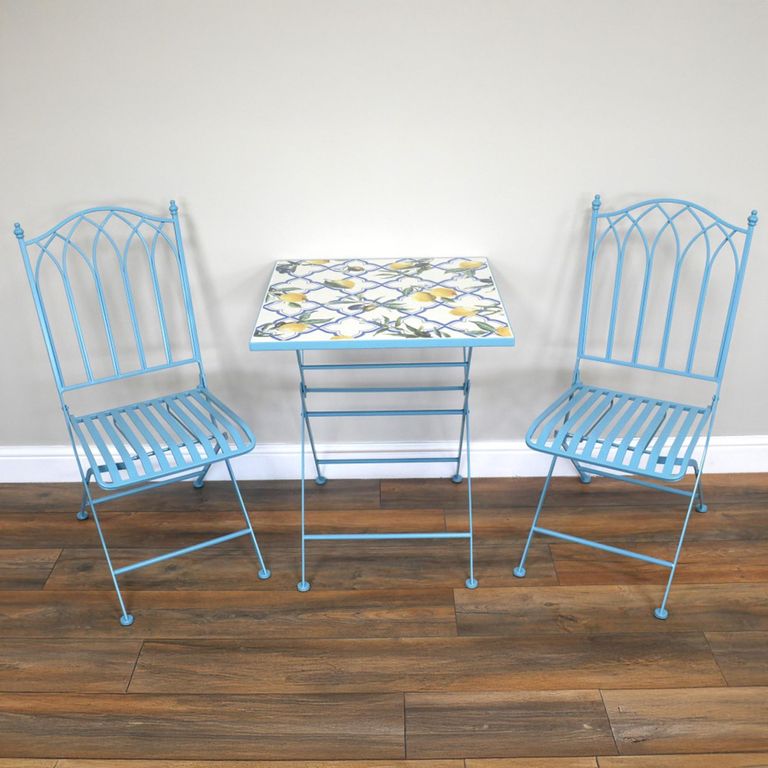 Santorini Mosiac Garden Bistro Set - Square - Blue - Metal - 2 Chairs