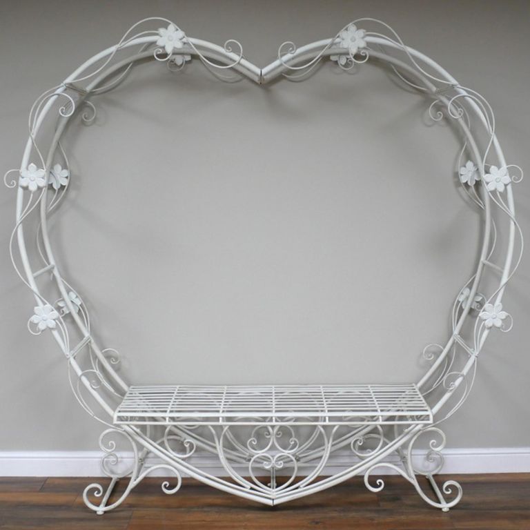 Garden Love Heart Bench - White - Metal
