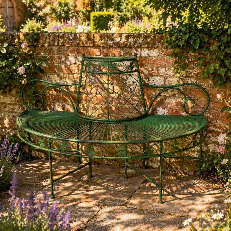 Garden Bench - Half Moon - Green - Metal