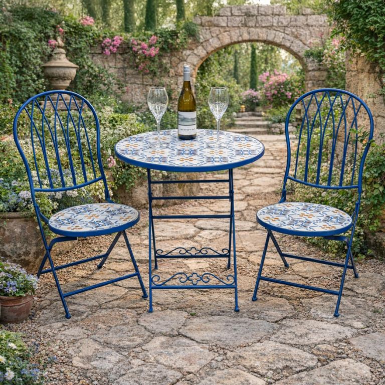 Mosaic Garden Bistro Set - Round - Blue - Metal - 2 Chairs