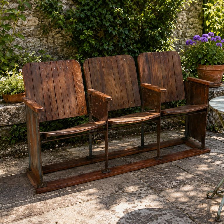 Unique One of a Kind - Distressed Cinema Armchair - 3 Seater - Brown - Wood and Metal