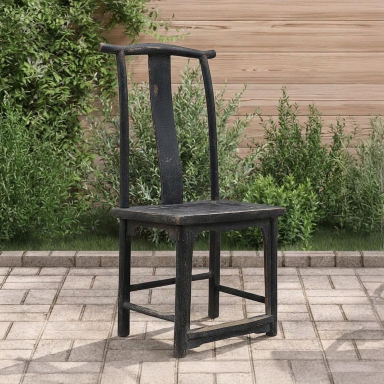Distressed Outdoor Chair - Curved Splat Back - Black - Elm Wood