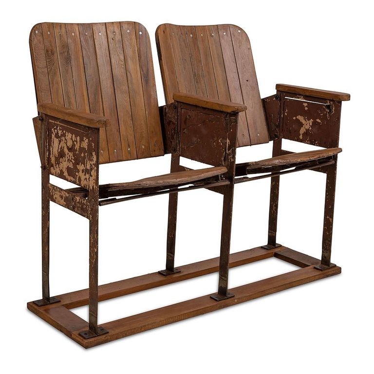 Unique One of a Kind - Distressed Cinema Armchair - 2 Seater - Brown - Wood and Metal